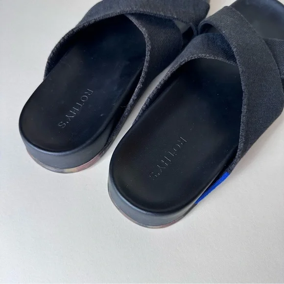 Rothy's Black the Weekend Slide Sandals in Size 10 with Tortoise Shell Sole - Picture 10 of 16